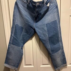 Men's Blue Jeans with Patchwork